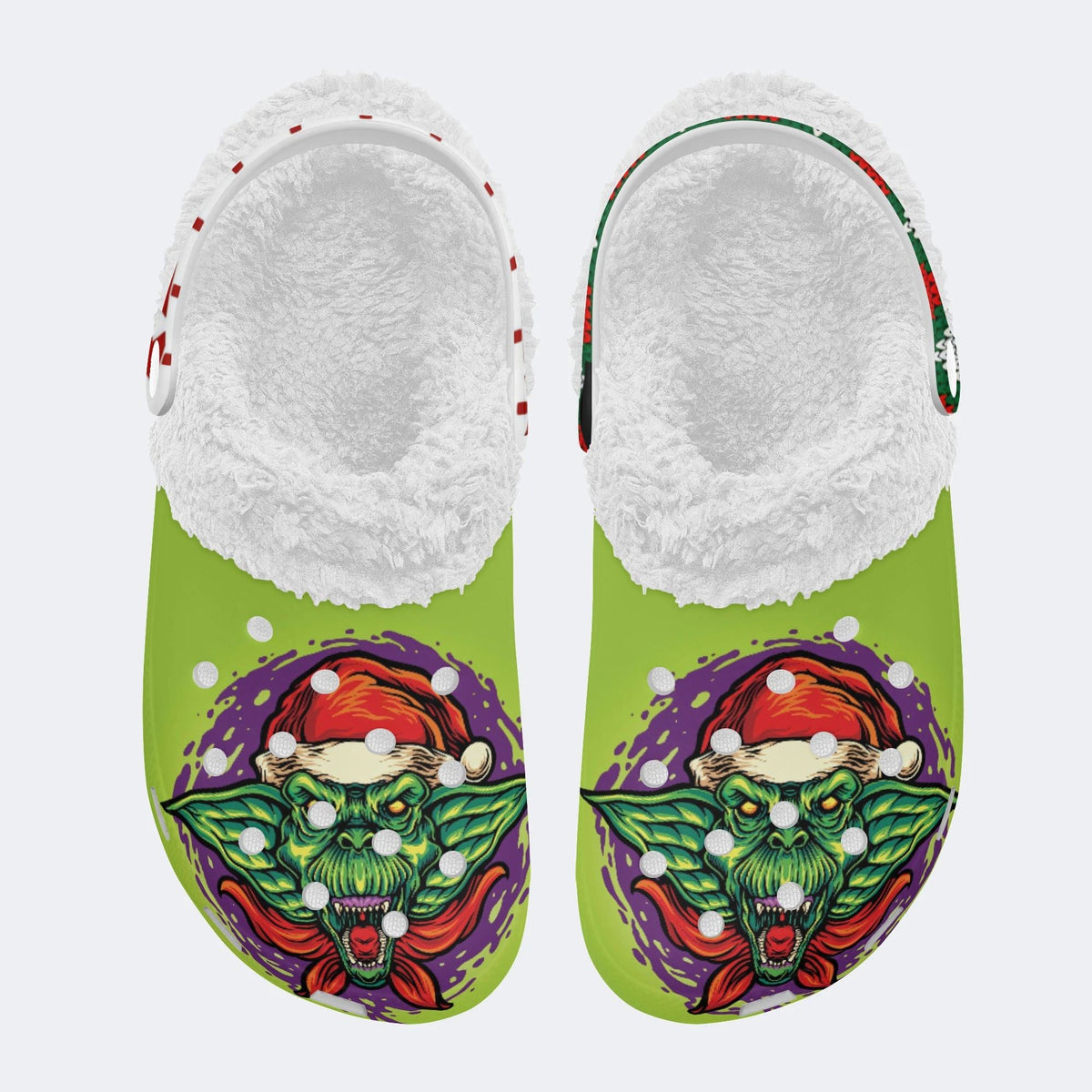 Scary Goblin Christmas Hat Print - Fur Lined Slippers/Sandals