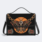 Retro Eclipse Death Moth Print - Leather Satchel Bag