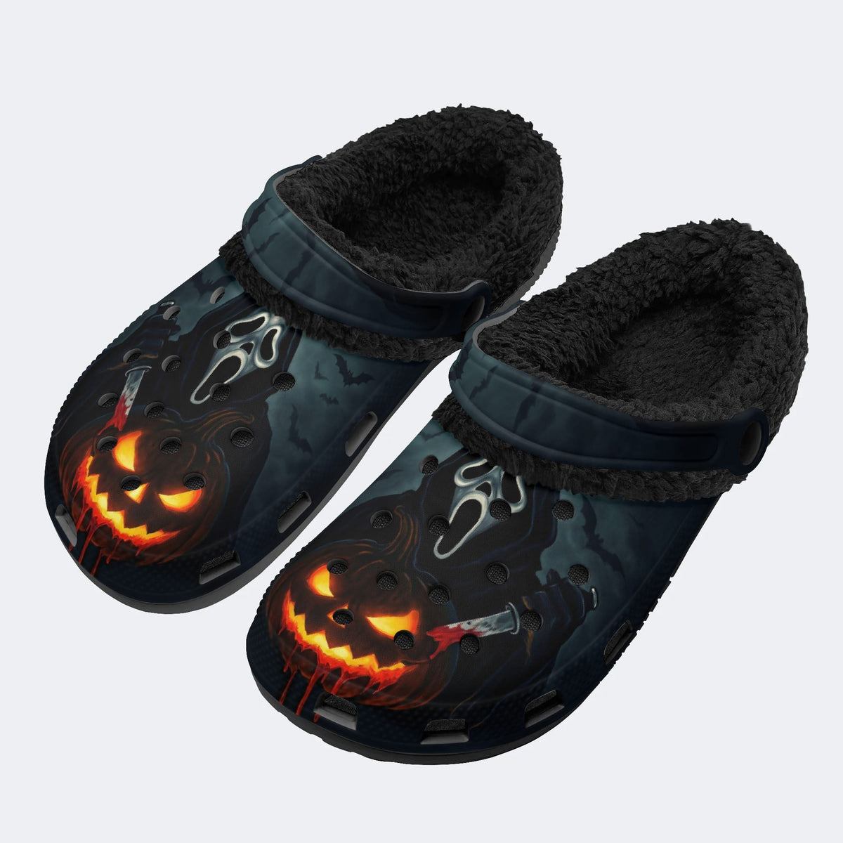 Spooky Ghostface Pumpkin - Fur Lined Slippers/Sandals