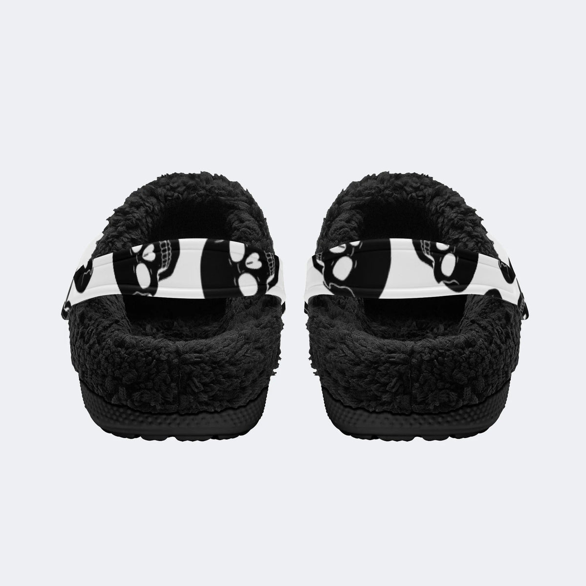 Gothic Skull Print - Fur Lined Slippers/Sandals