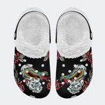 Skull & Snake Print - Fur Lined Slippers/Sandals