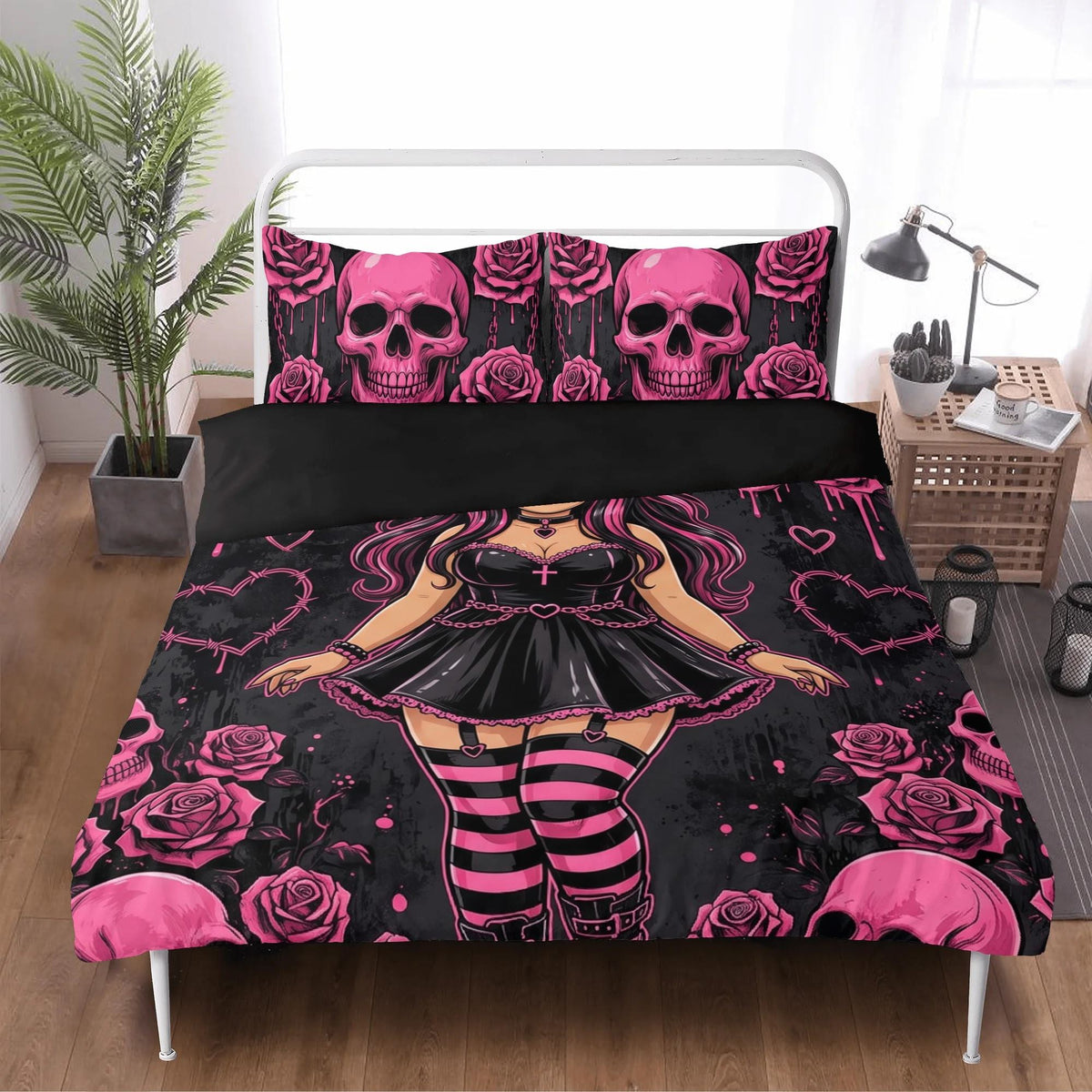 Pastel Goth Doll Print - Three Piece Bedding Set