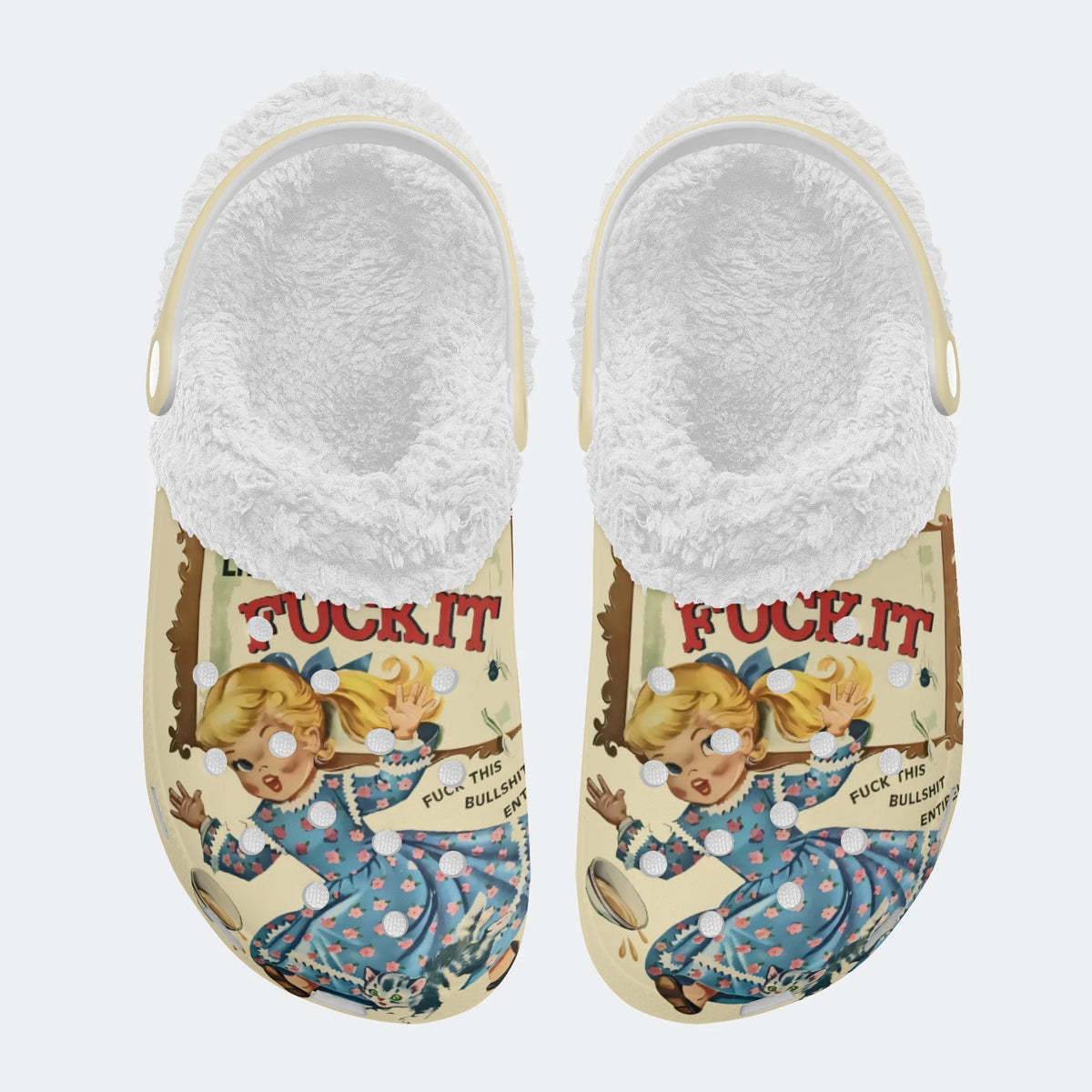 Retro Funny Art Print - Fur Lined Slippers/Sandals