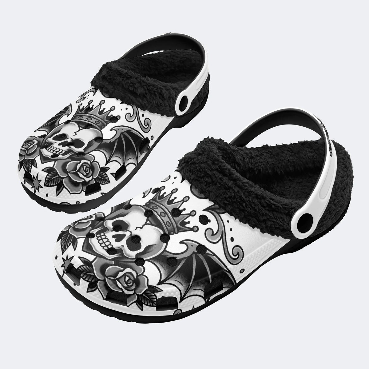 Gothic Crown Skull - Fur Lined Slippers/Sandals