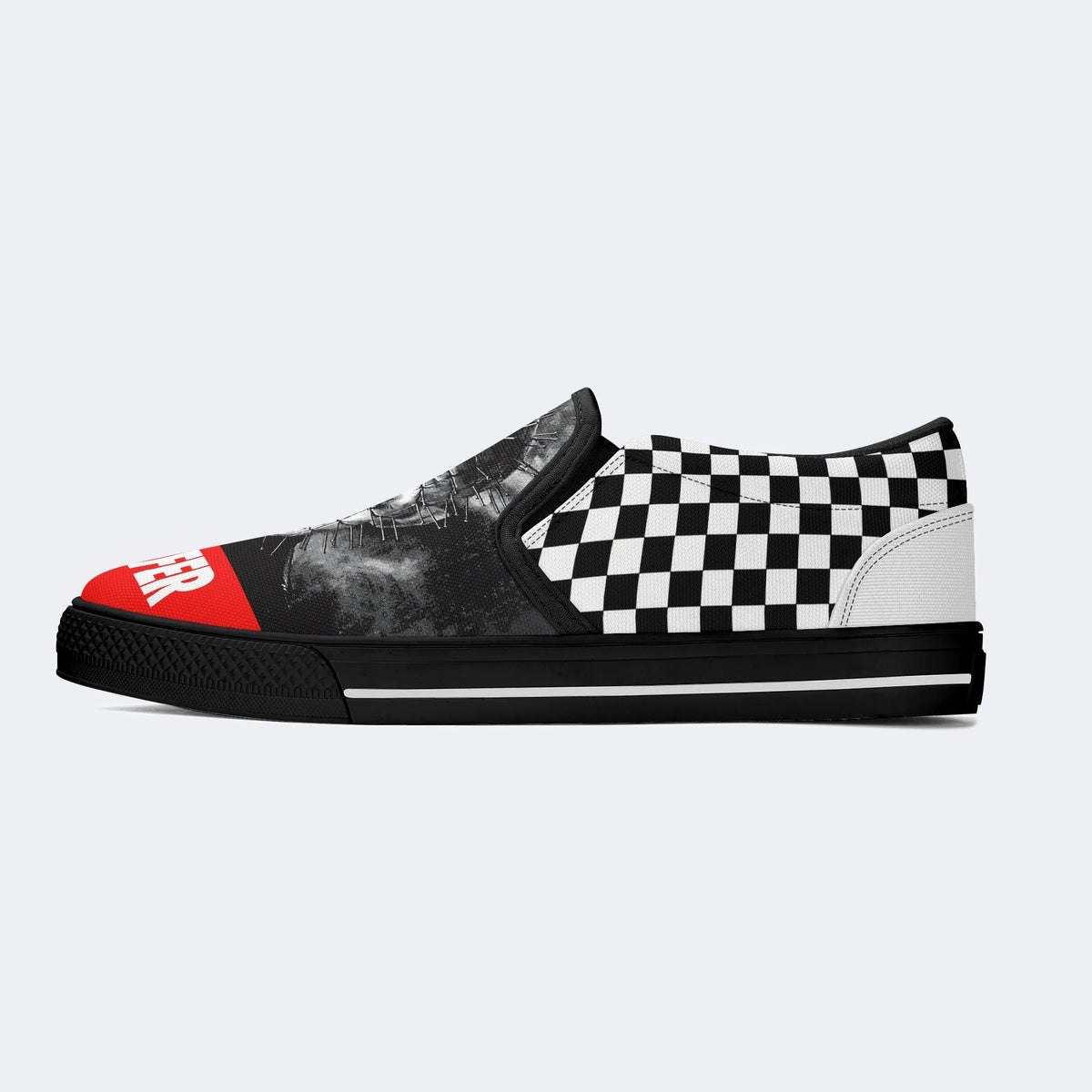 Unisex Black Metal Pinhead Print - Slip On Shoes