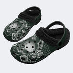 Dark Rose Skull Cross - Fur Lined Slippers/Sandals