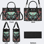 Green Moth In Mushroom Bush - Leather Handbag