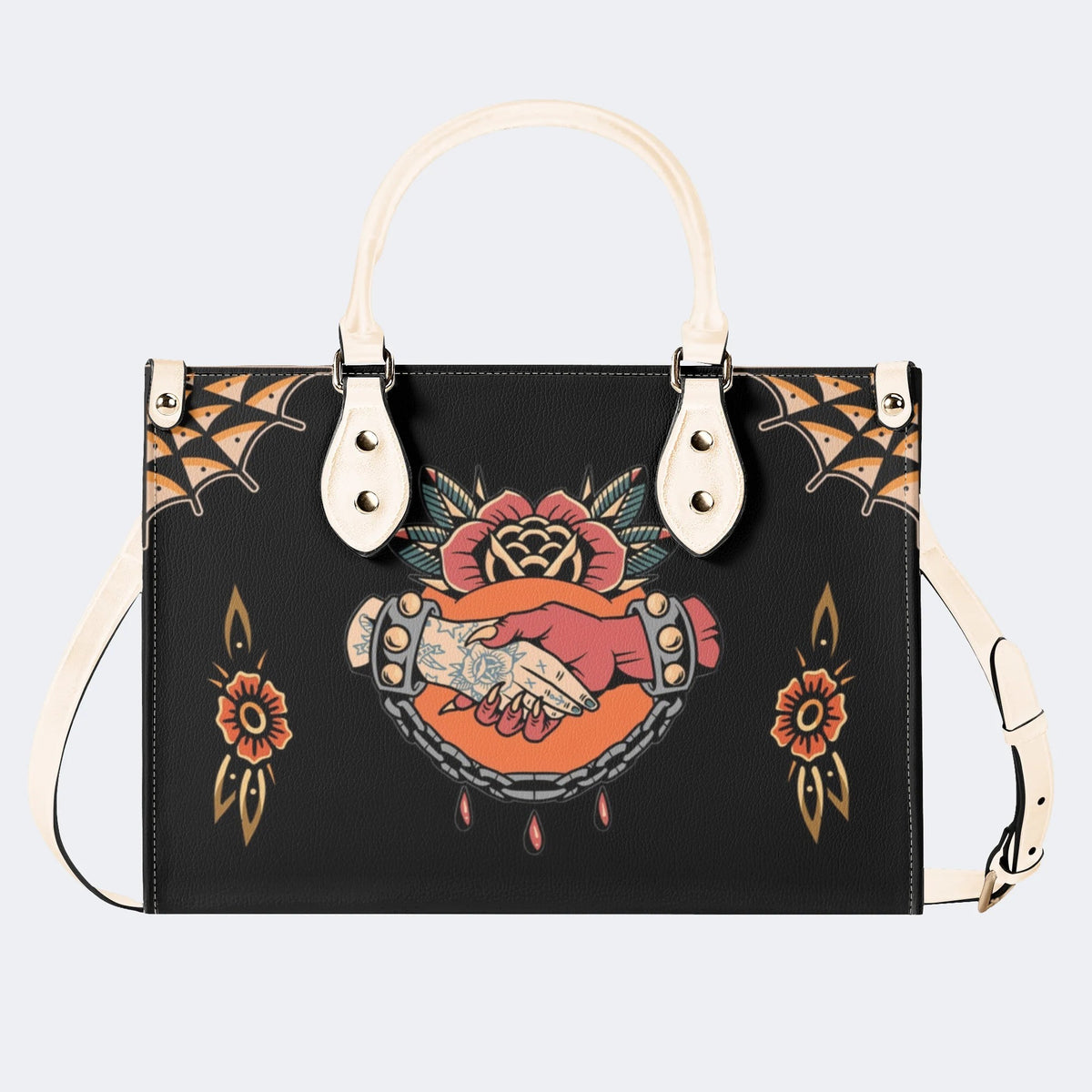 Shake Hands Print - Leather Handbag