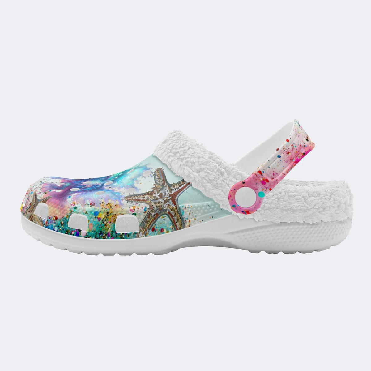 Colorful Fish And Starfish - Fur Lined Slippers/Sandals