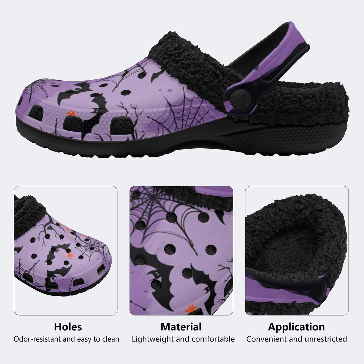 Purple Halloween Bats - Fur Lined Slippers/Sandals