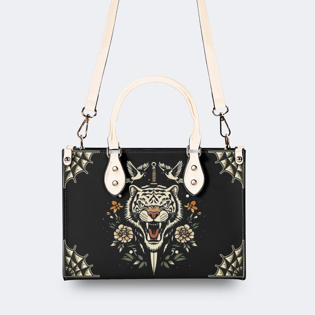 Vintage Tiger Art Print - Leather Handbag