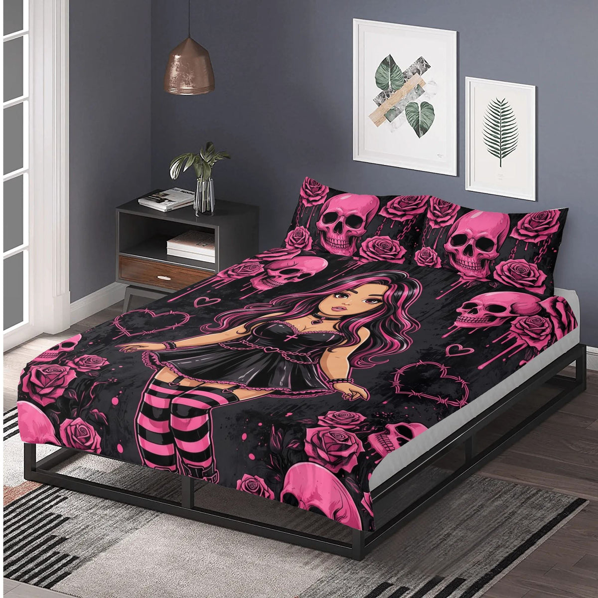 Pastel Goth Doll Print - Three Piece Bedding Set