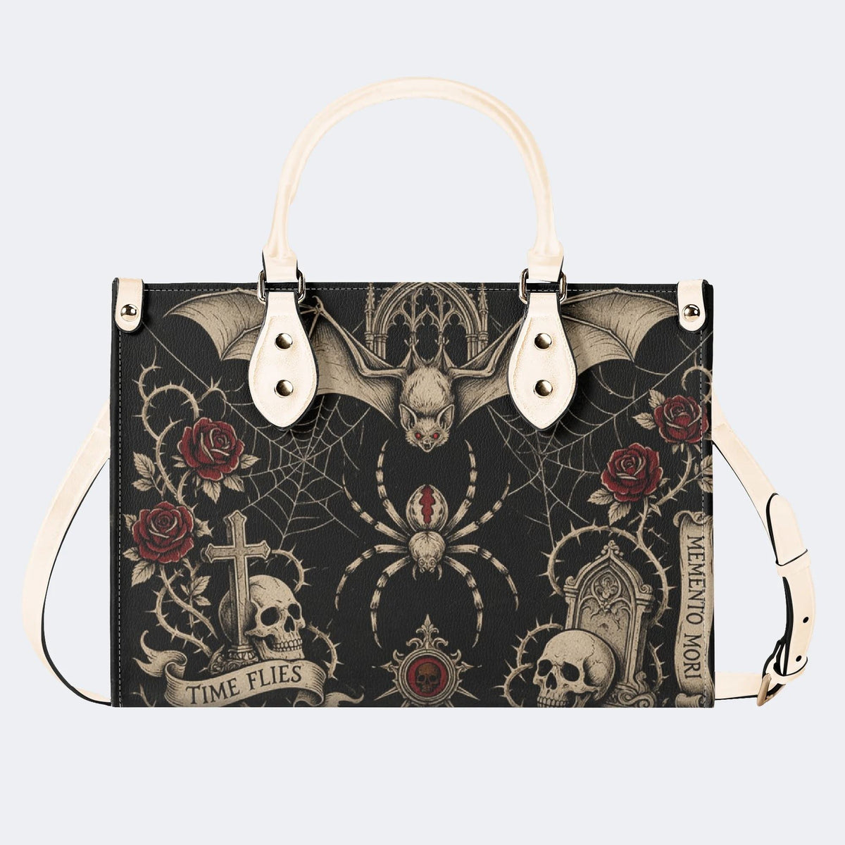 Bat Spider Skull Rose Print Handbag Factory Direct Sales