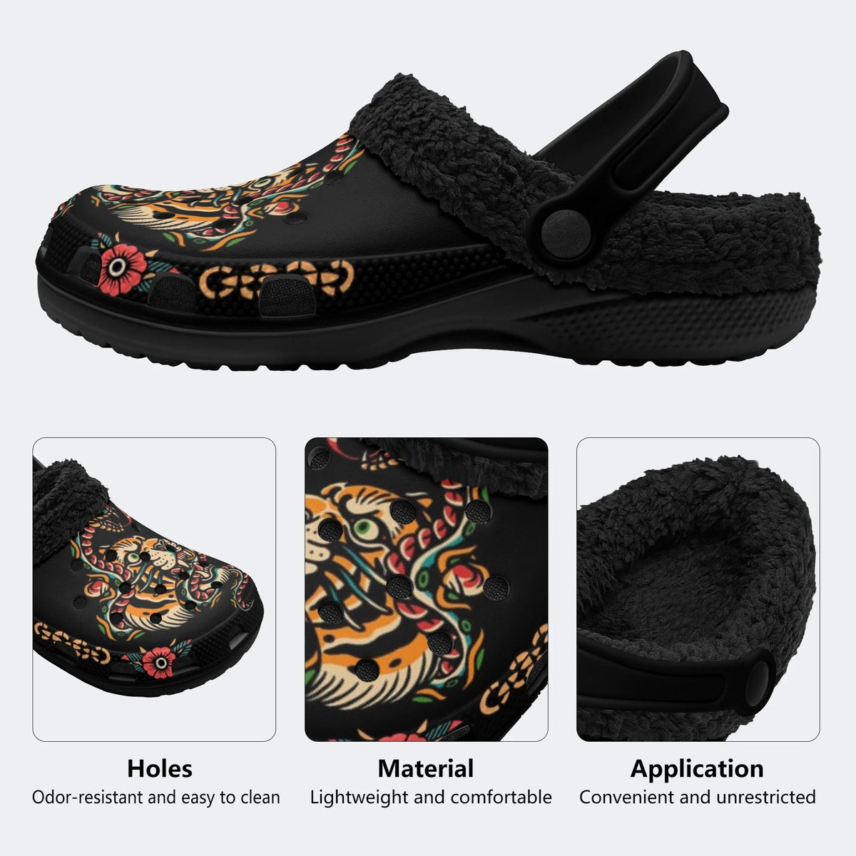 Vintage snake and tiger print - Fur Lined Slippers/Sandals