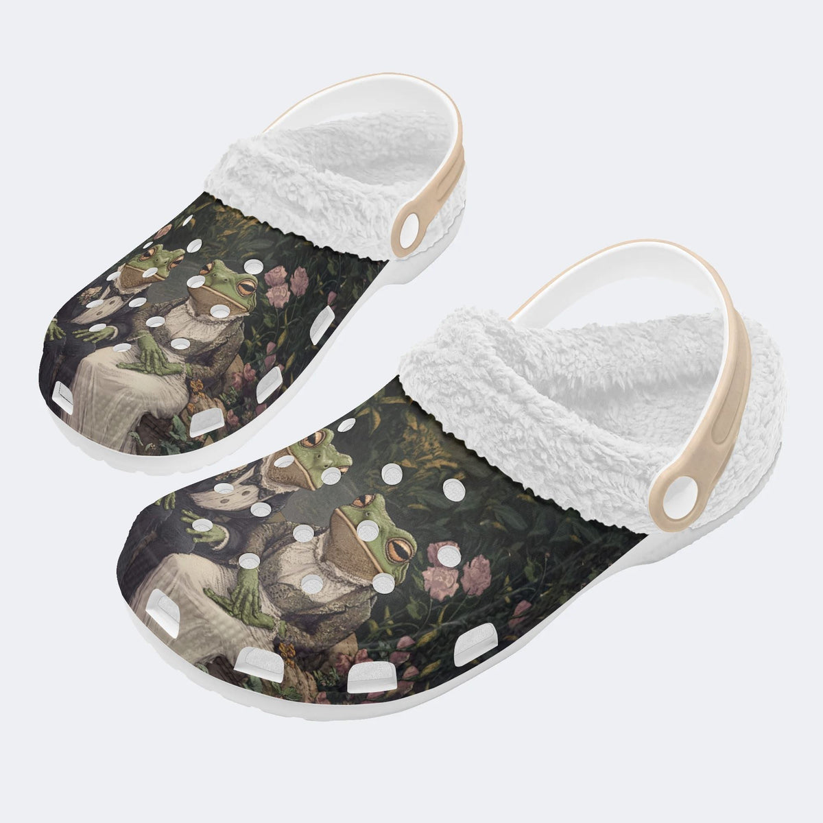 Personalized Couple Name Frog Couple Print - Fur Lined Slippers/Sandals