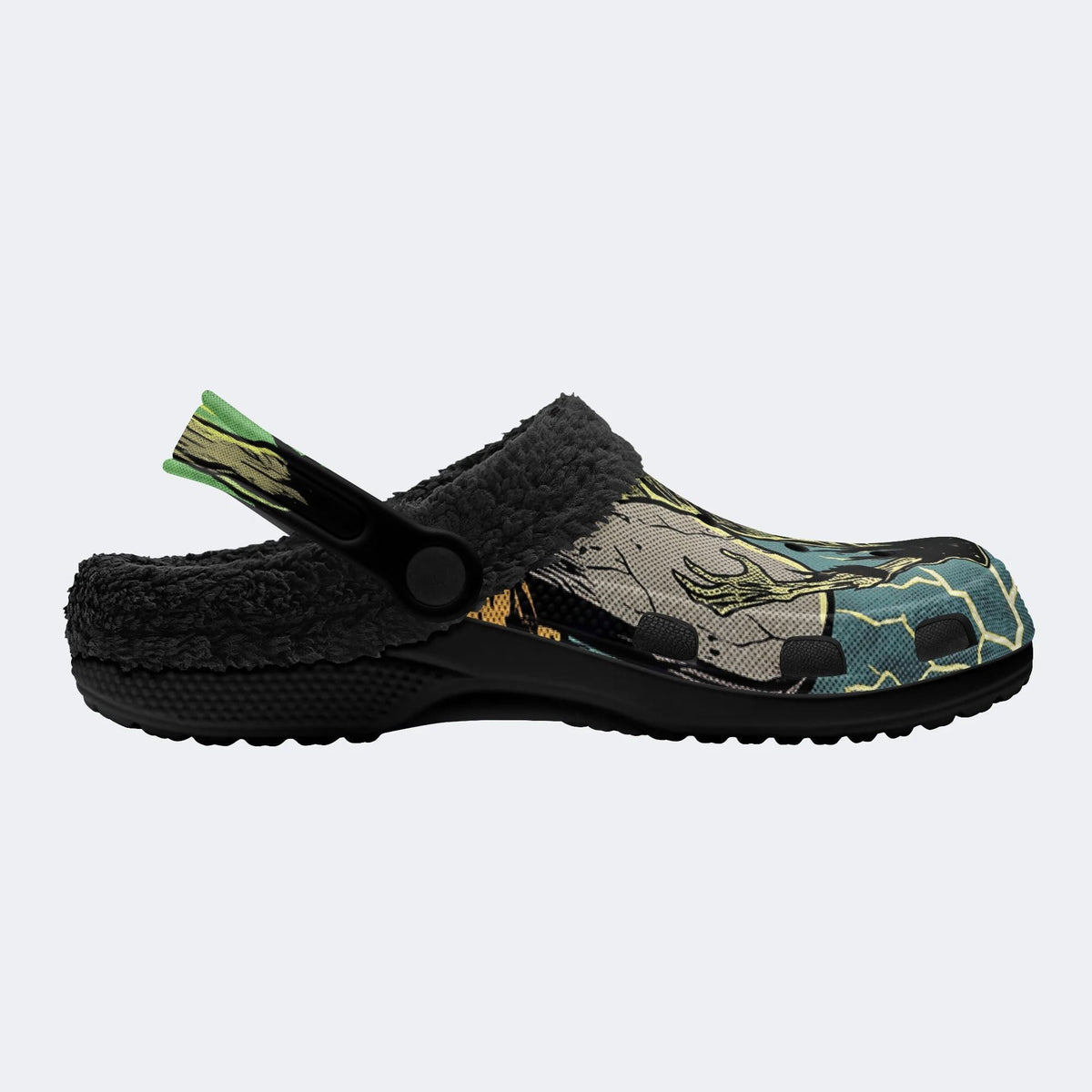 Gothic Horror Zombie Lightning Comic Art - Fur Lined Slippers/Sandals