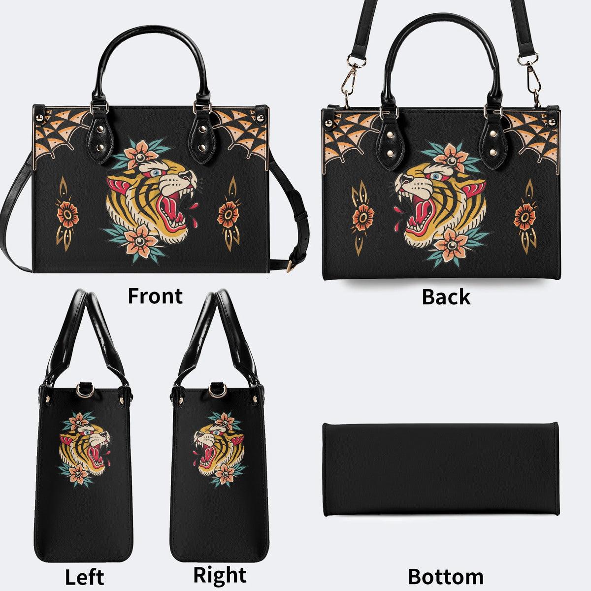 Flower Tiger Art Print - Leather Handbag