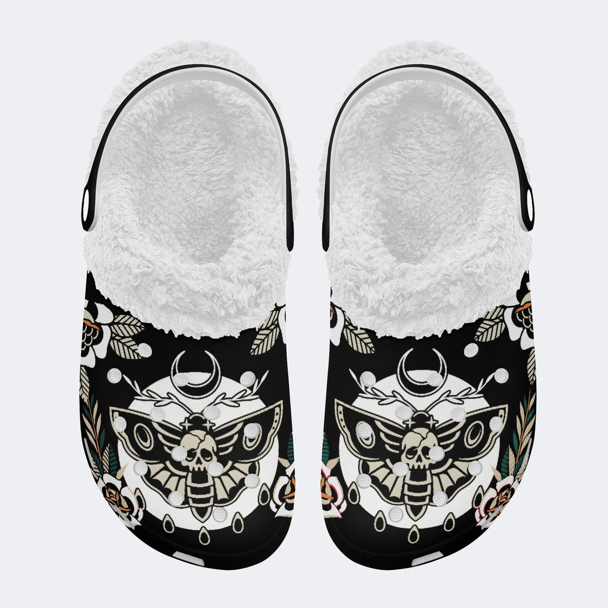 Death Moth Vintage Print - Fur Lined Slippers/Sandals