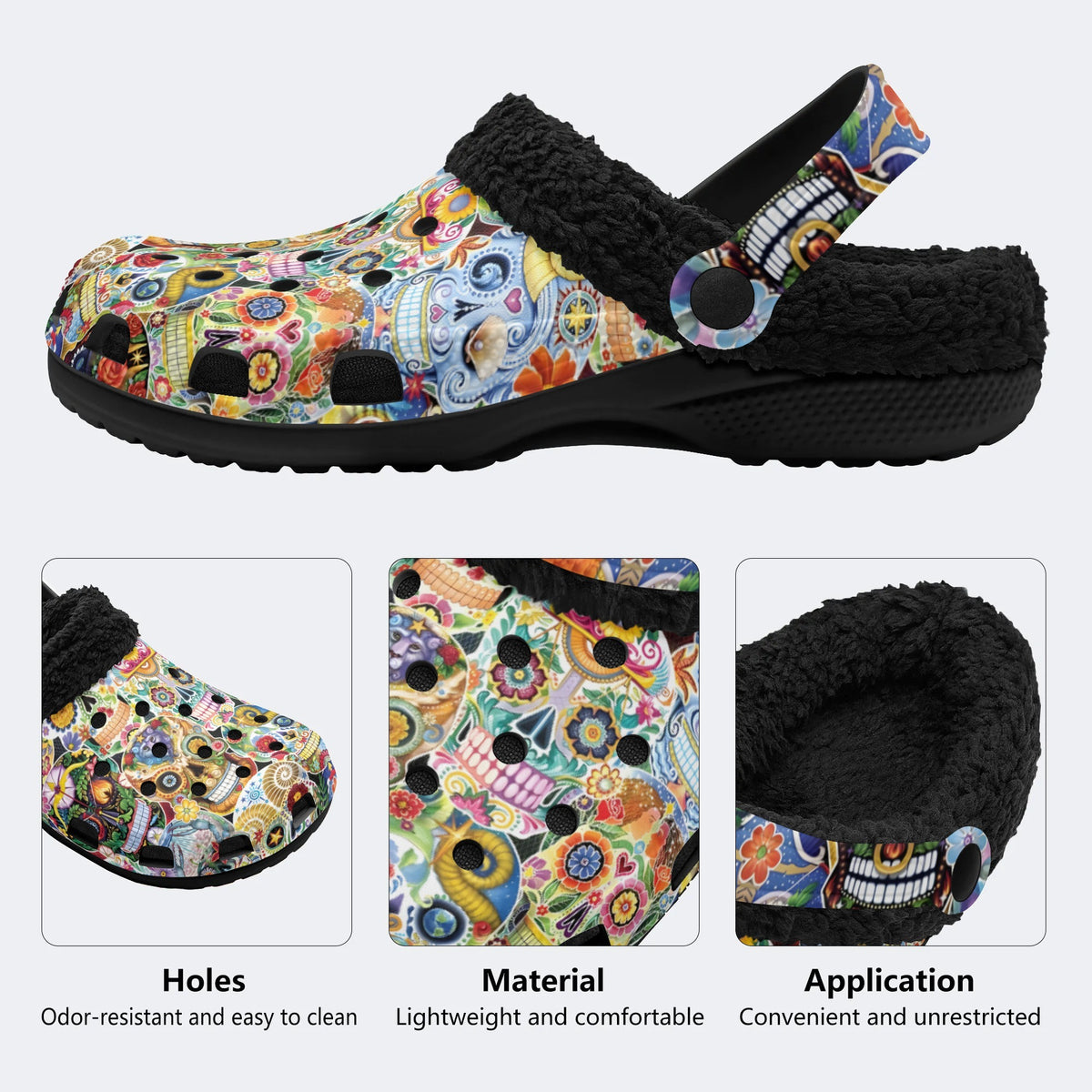 Unisex Skull Graffiti Art Print - Fur Lined Slippers/Sandals