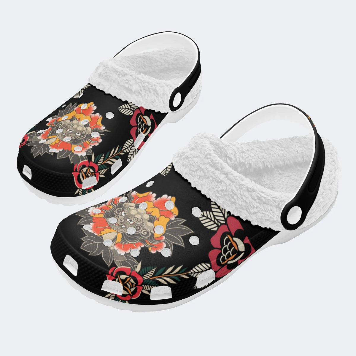 Unisex Tang Lion Print - Fur Lined Slippers/Sandals