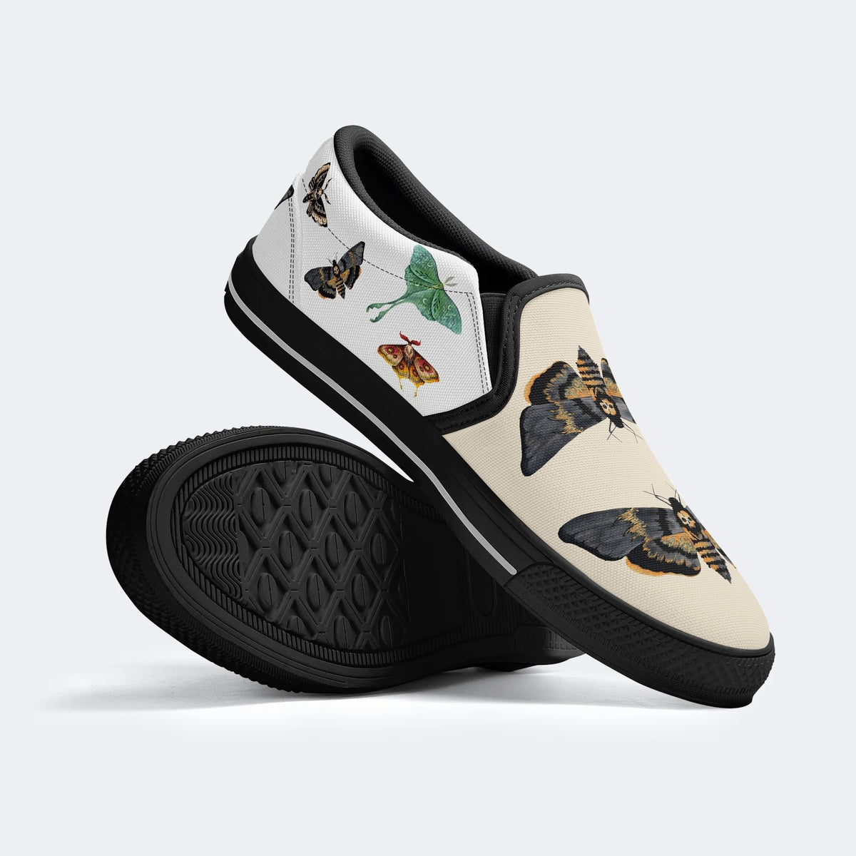 Death Skull Moth Print - Slip On Shoes