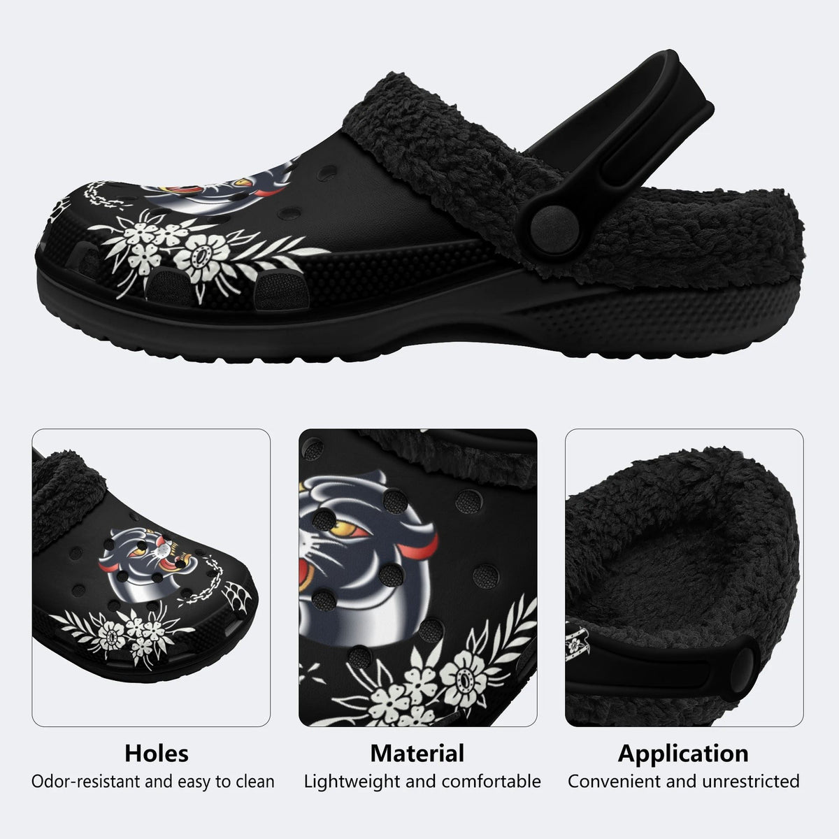 Angry Panther Print - Fur Lined Slippers/Sandals