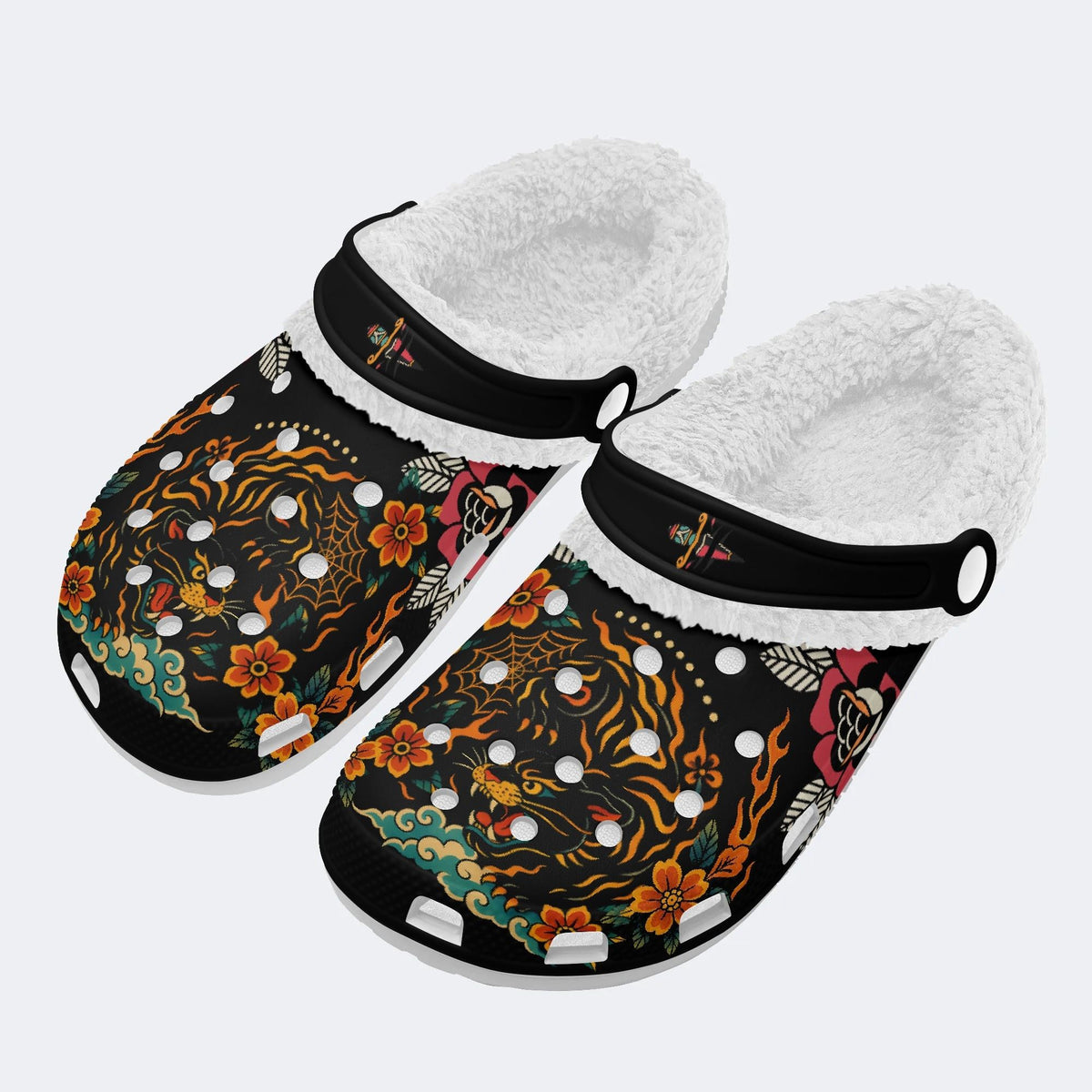 Black panther print - Fur Lined Slippers/Sandals