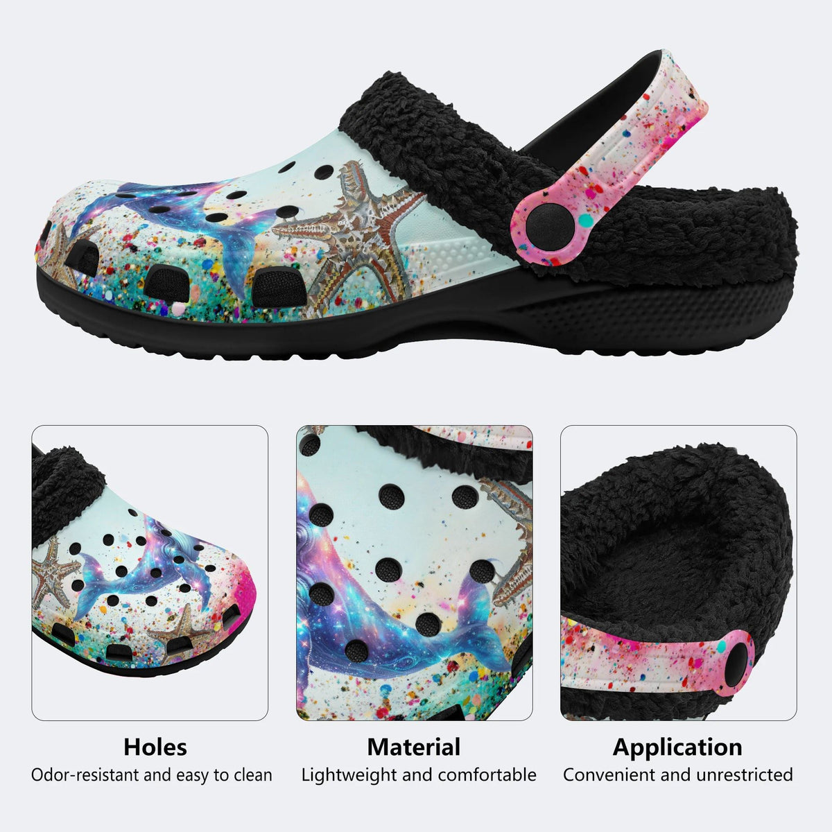Colorful Whale And Starfish - Fur Lined Slippers/Sandals