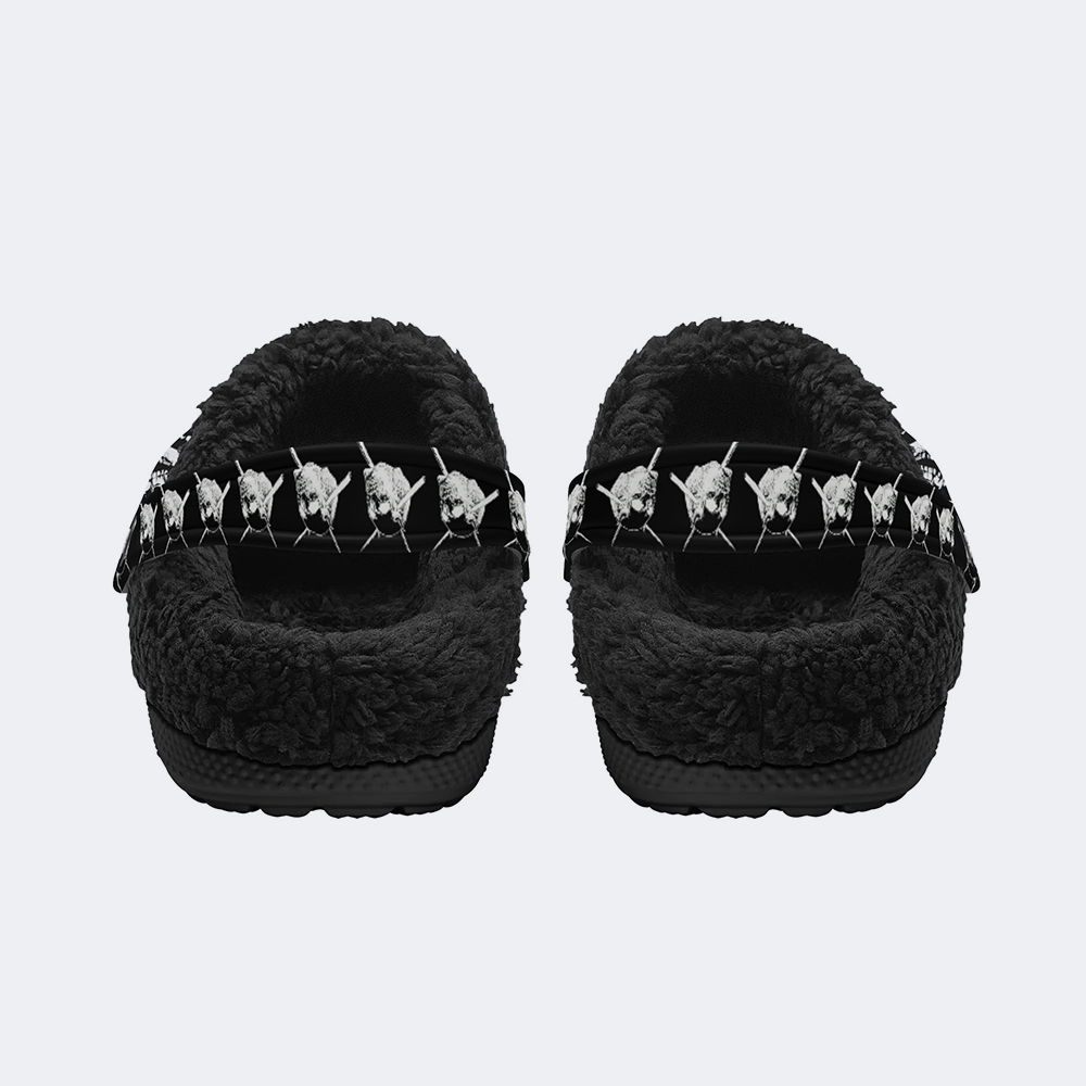 Horror Skull Print - Fur Lined Slippers/Sandals