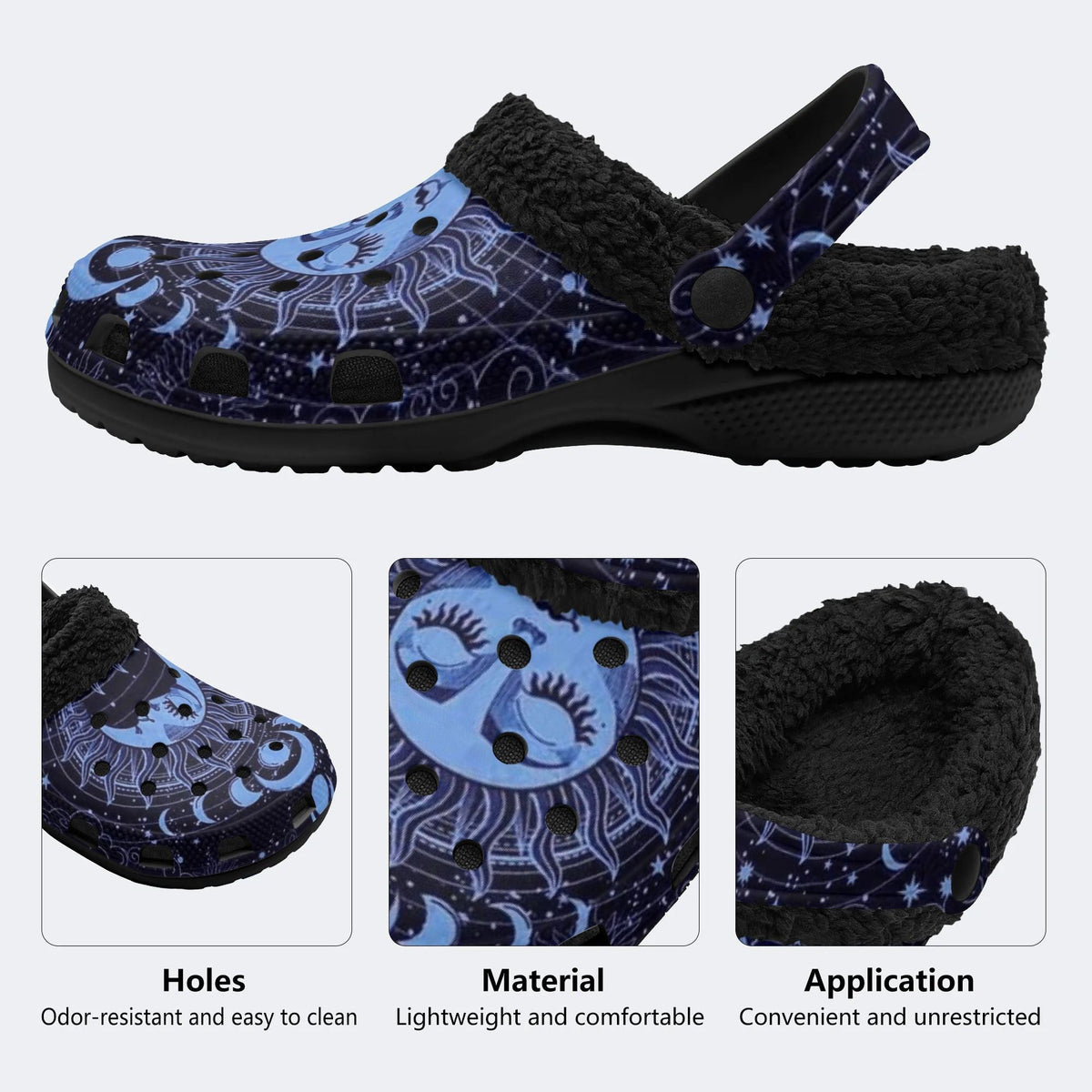 Celestial Sun Moon - Fur Lined Slippers/Sandals