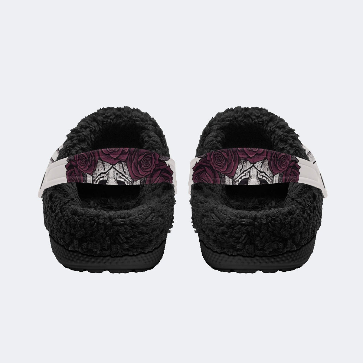 Gothic Skeleton Bride Veil Dark Rose - Fur Lined Slippers/Sandals