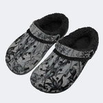 Gothic Floral Bat Print - Fur Lined Slippers/Sandals
