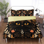Boho Occult Black Cat - Three Piece Bedding Set