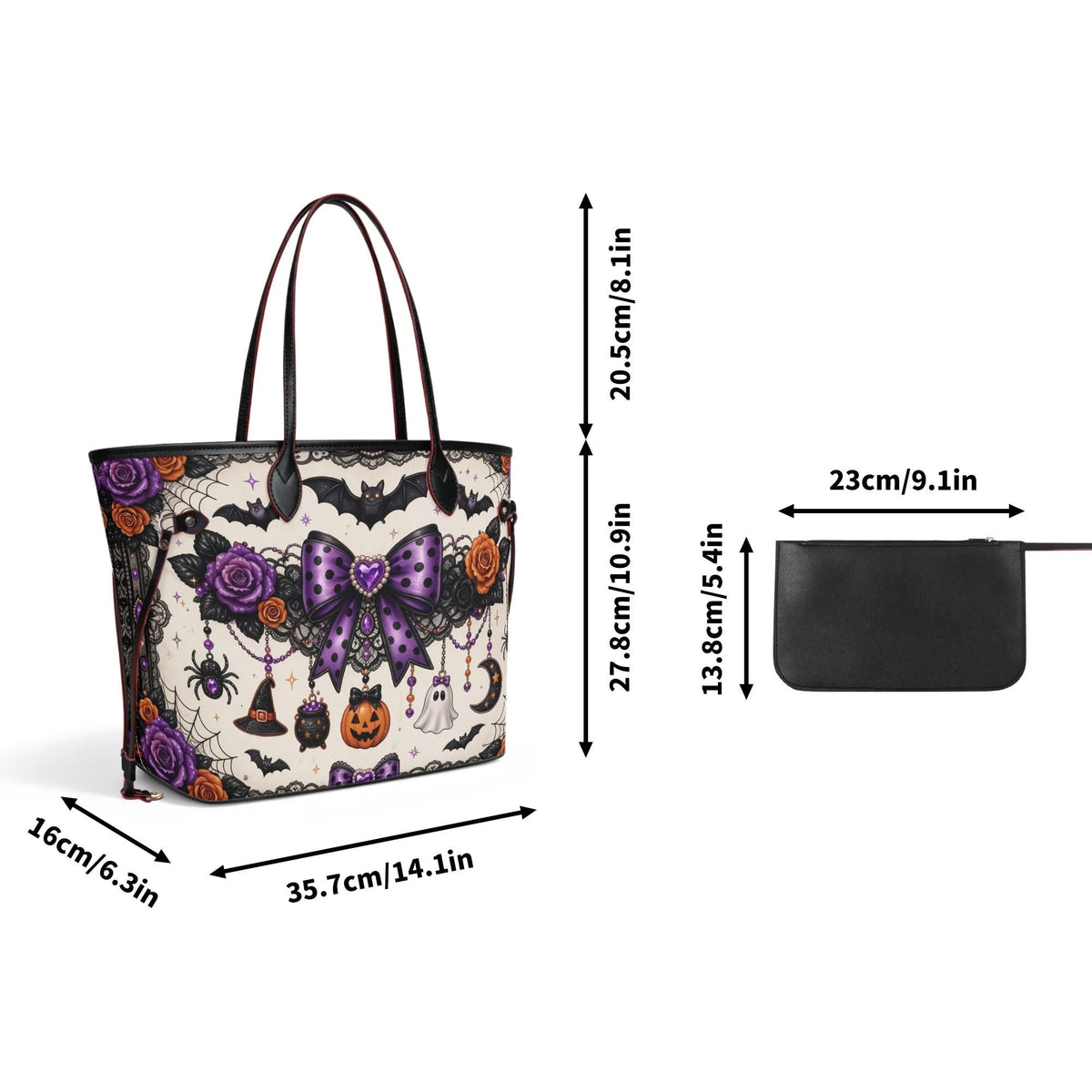 Halloween Bat Rose - Large capacity handbag