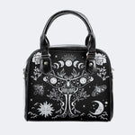Sun And Moon Moth Retro Print - Leather Shoulder Handbag