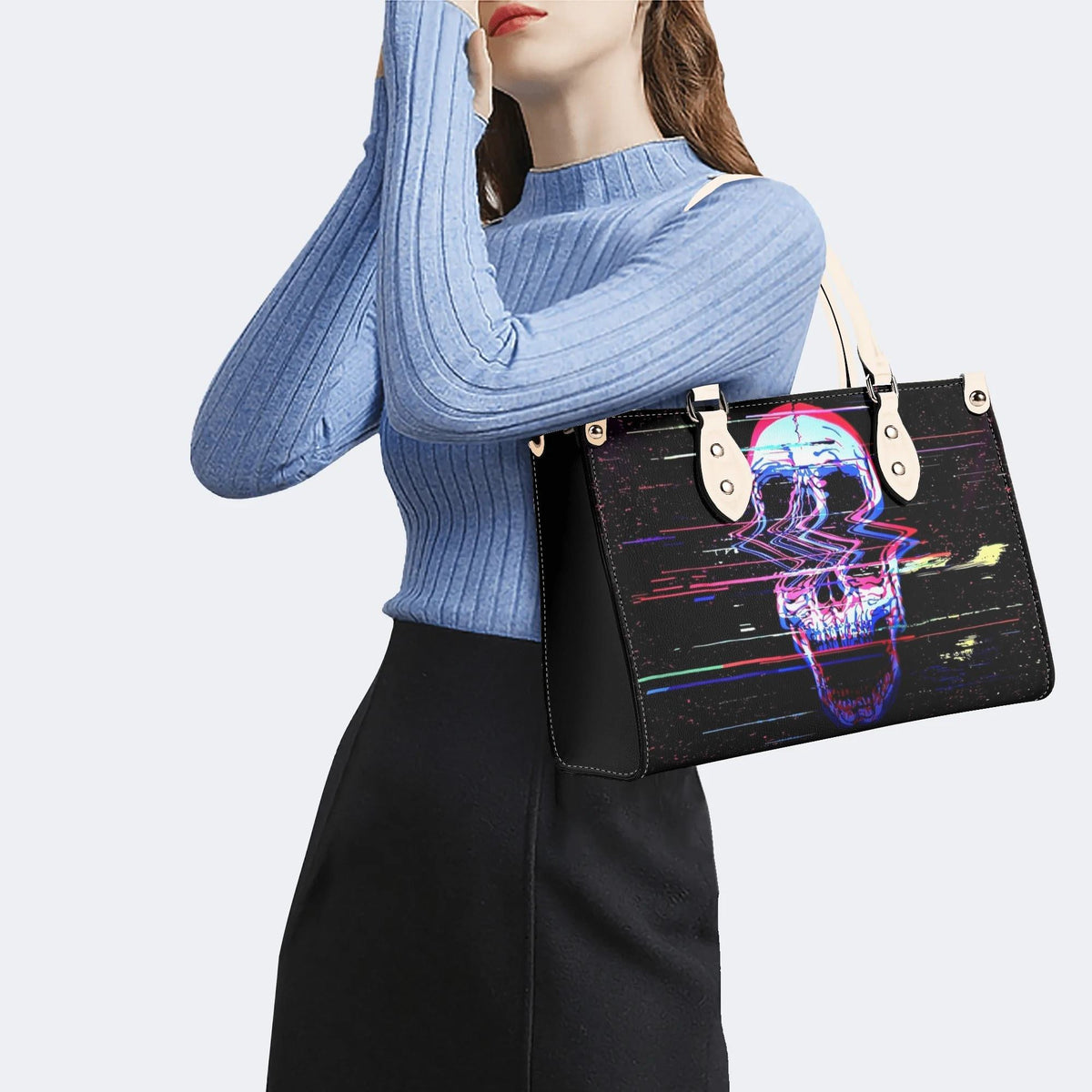 Distorted And Separated Skull - Leather Handbag