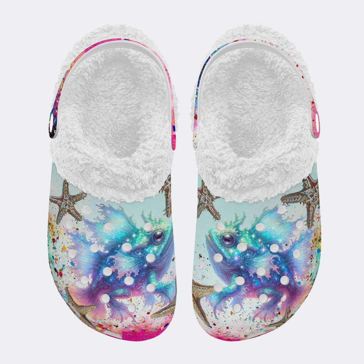 Colorful Fish And Starfish - Fur Lined Slippers/Sandals