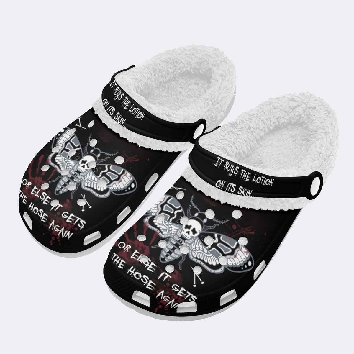 Surreal Death Moth Print - Fur Lined Slippers/Sandals