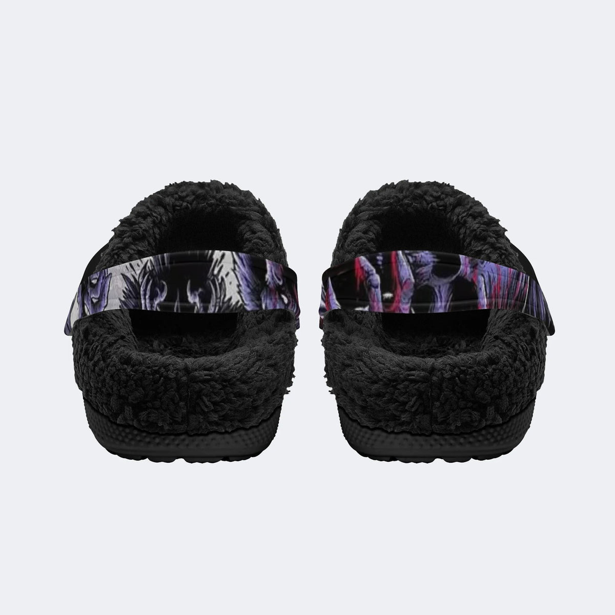 Punk Skull Crow Print - Fur Lined Slippers/Sandals