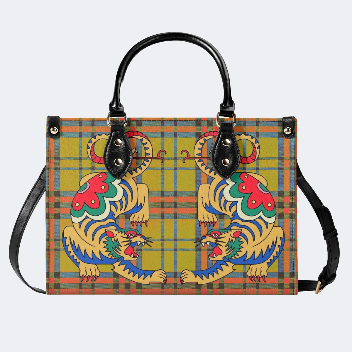 Retro Check Tiger - Leather Handbag