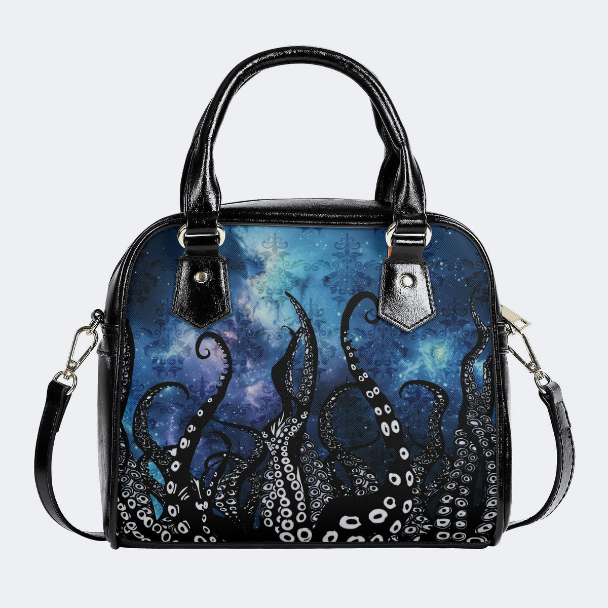 Starry Octopus Print - Leather Shoulder Handbag