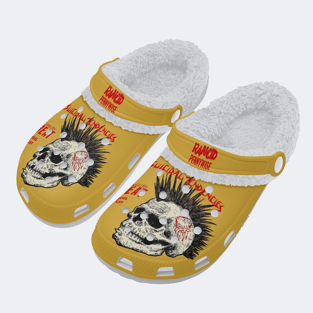 Rancid Skull Print - Fur Lined Slippers/Sandals