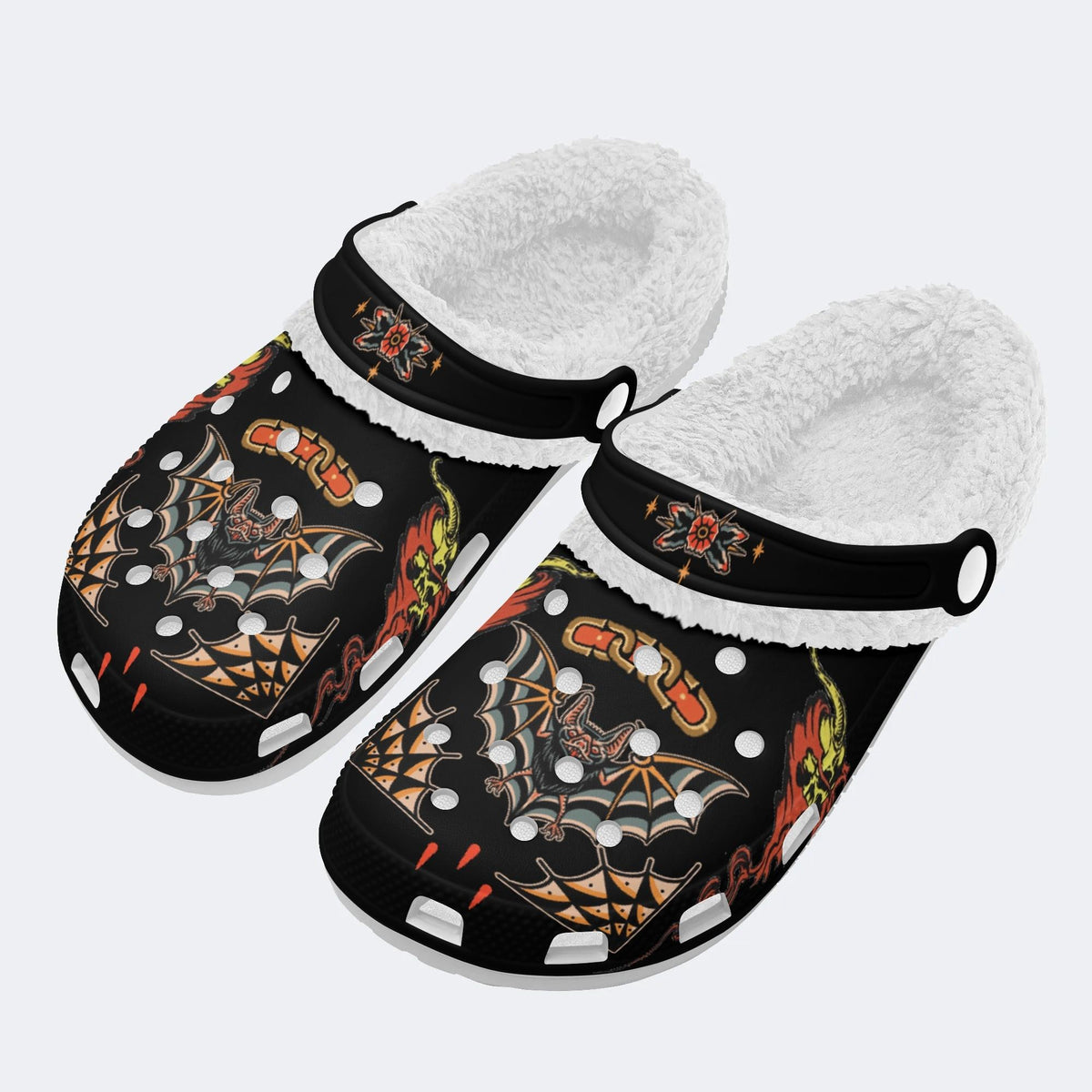 Traditional Bats Print - Fur Lined Slippers/Sandals