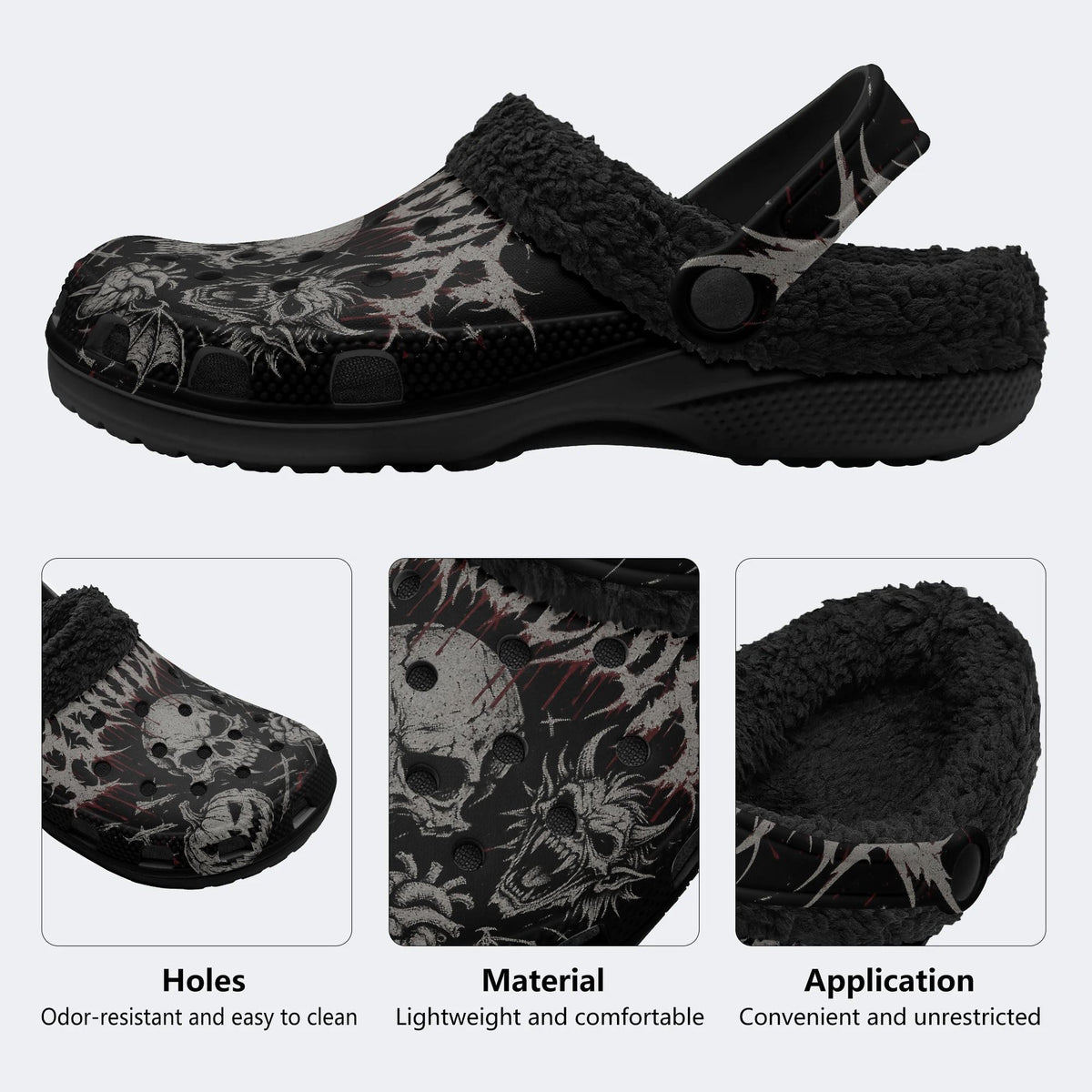 Spooky Skull Bat - Fur Lined Slippers/Sandals