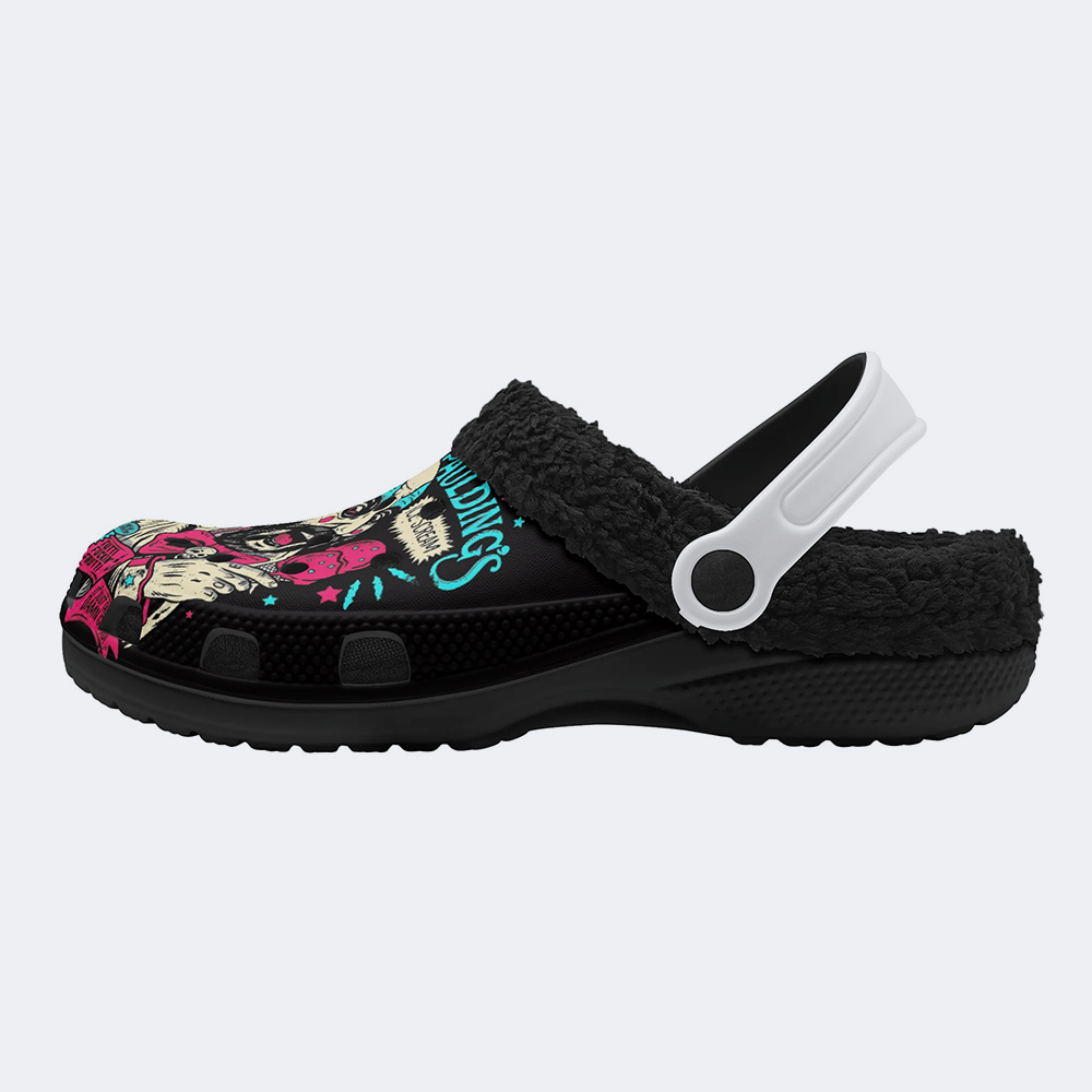 Horror Print - Fur Lined Slippers/Sandals