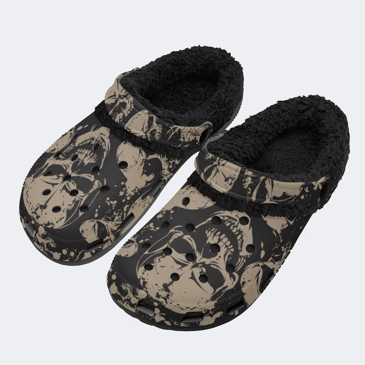 Worn Gothic Skull - Fur Lined Slippers/Sandals