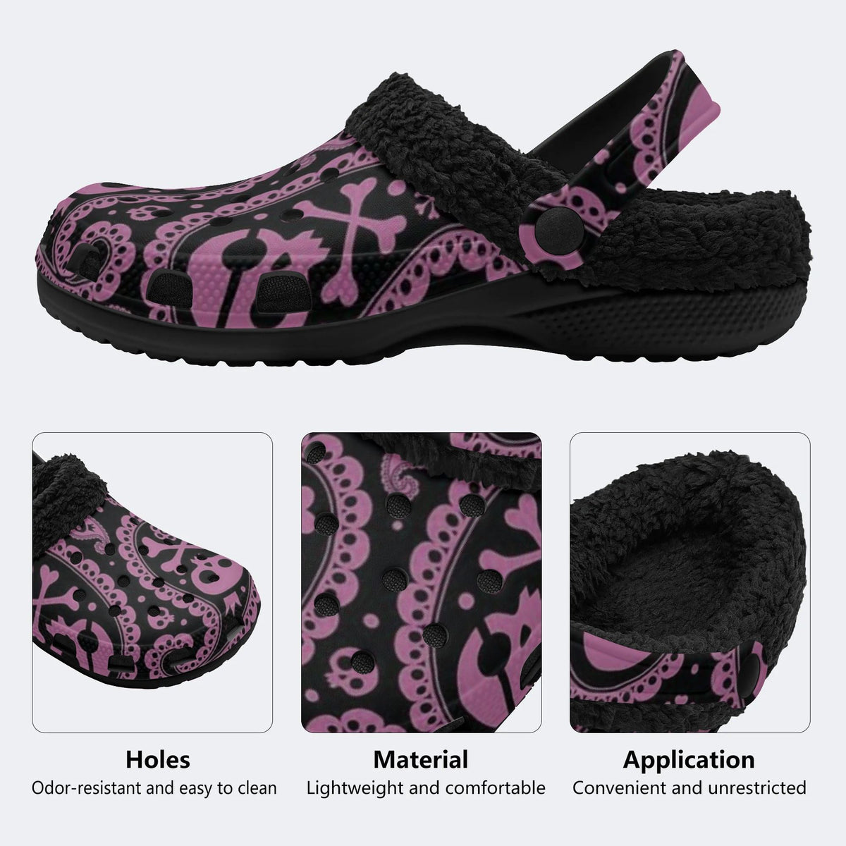 Paisley Skull Cross - Fur Lined Slippers/Sandals