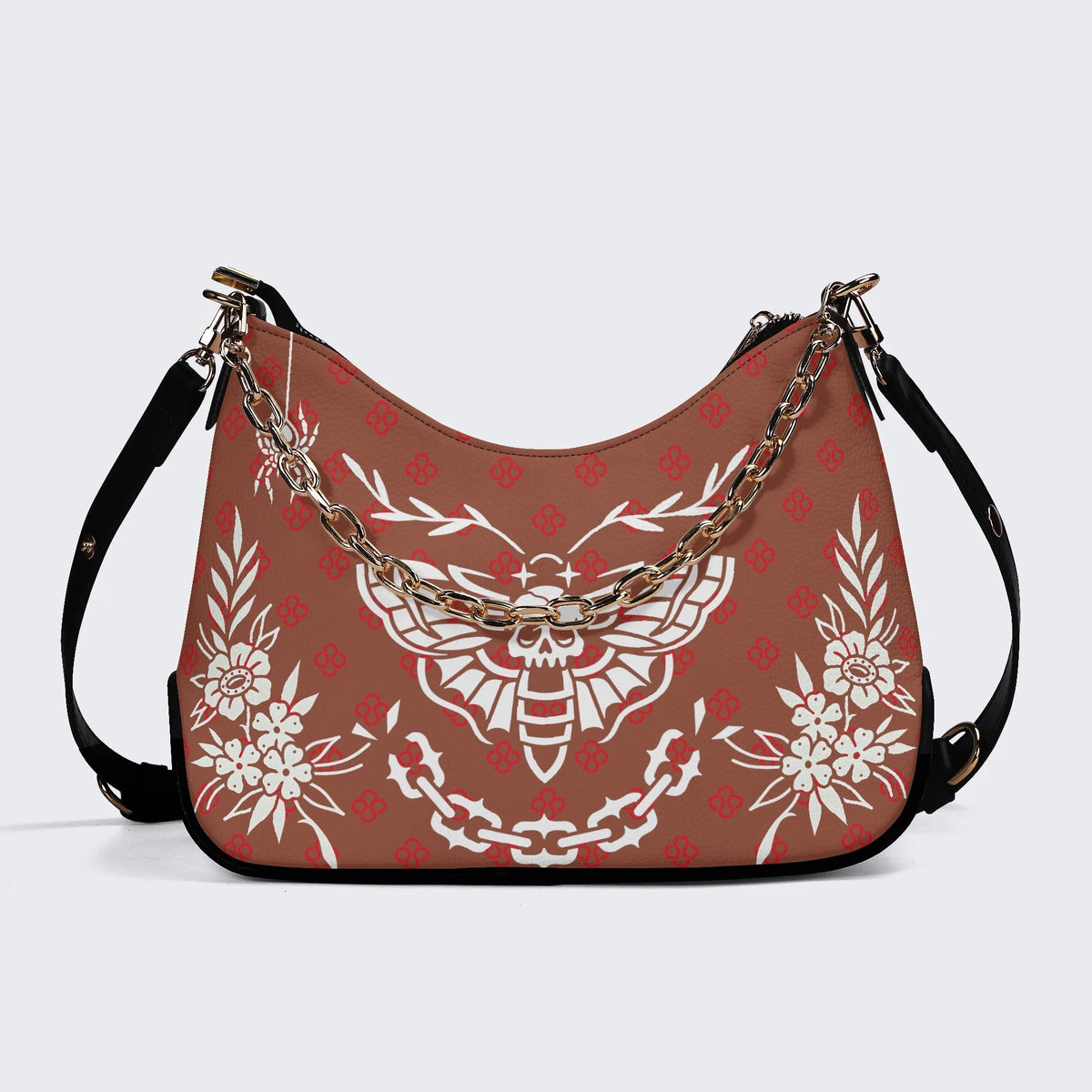 Classic Death Moth Vintage Print - Leather Crossbody Bag