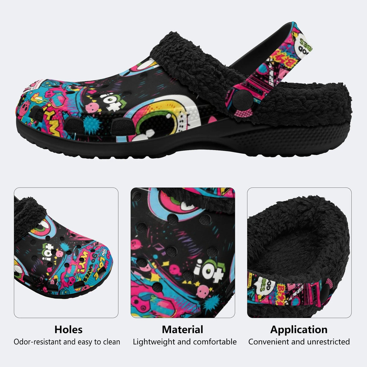 Colorful Pop Cartoon - Fur Lined Slippers/Sandals
