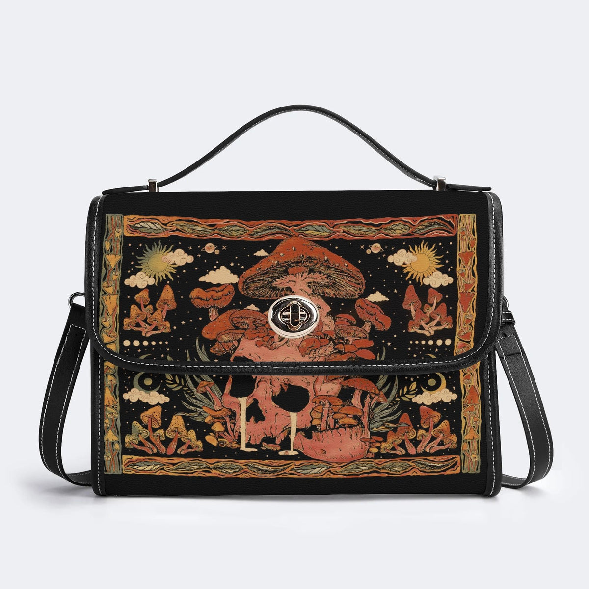 Mushroom Parasitic Skull - Leather Satchel Bag